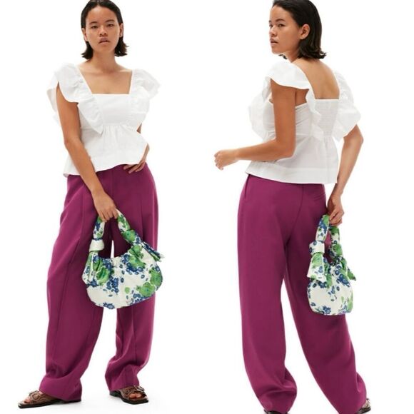 Ganni Ruffle Cotton Poplin Blouse NWT  size 6/38 $ 195.00 - Picture 1 of 11